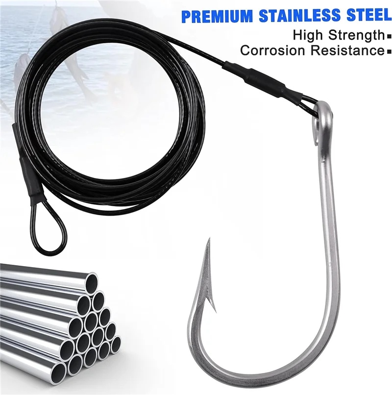 Big Game Fishing Hooks 400lb Trolling Casting Tuna Jig Rig Nylon Coated Cable Steel Wire Leader Saltwater Shark Toothy Fishhooks