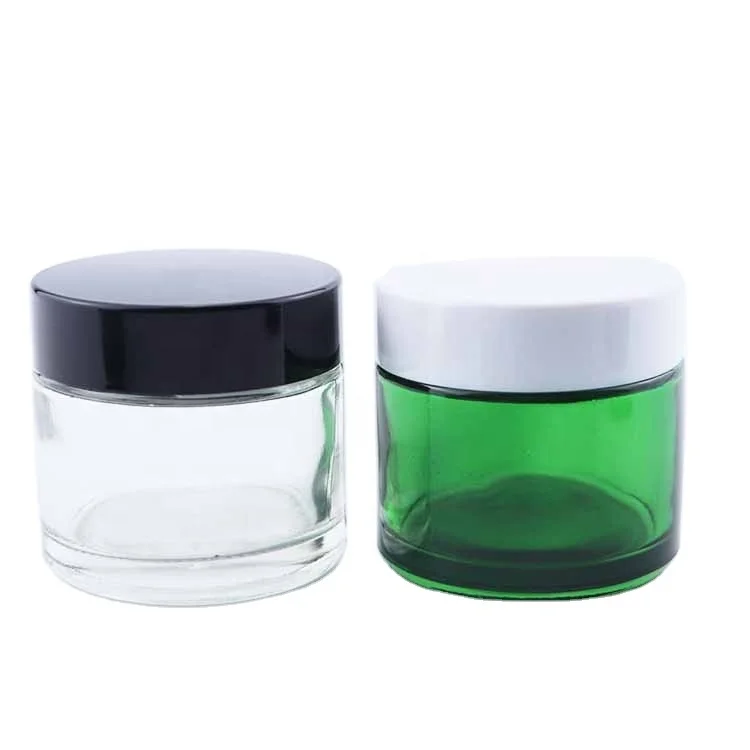 luxury 2oz glass skincare hair product containers cosmetics jar facial baby hand face cream glass jars with black sealing lid