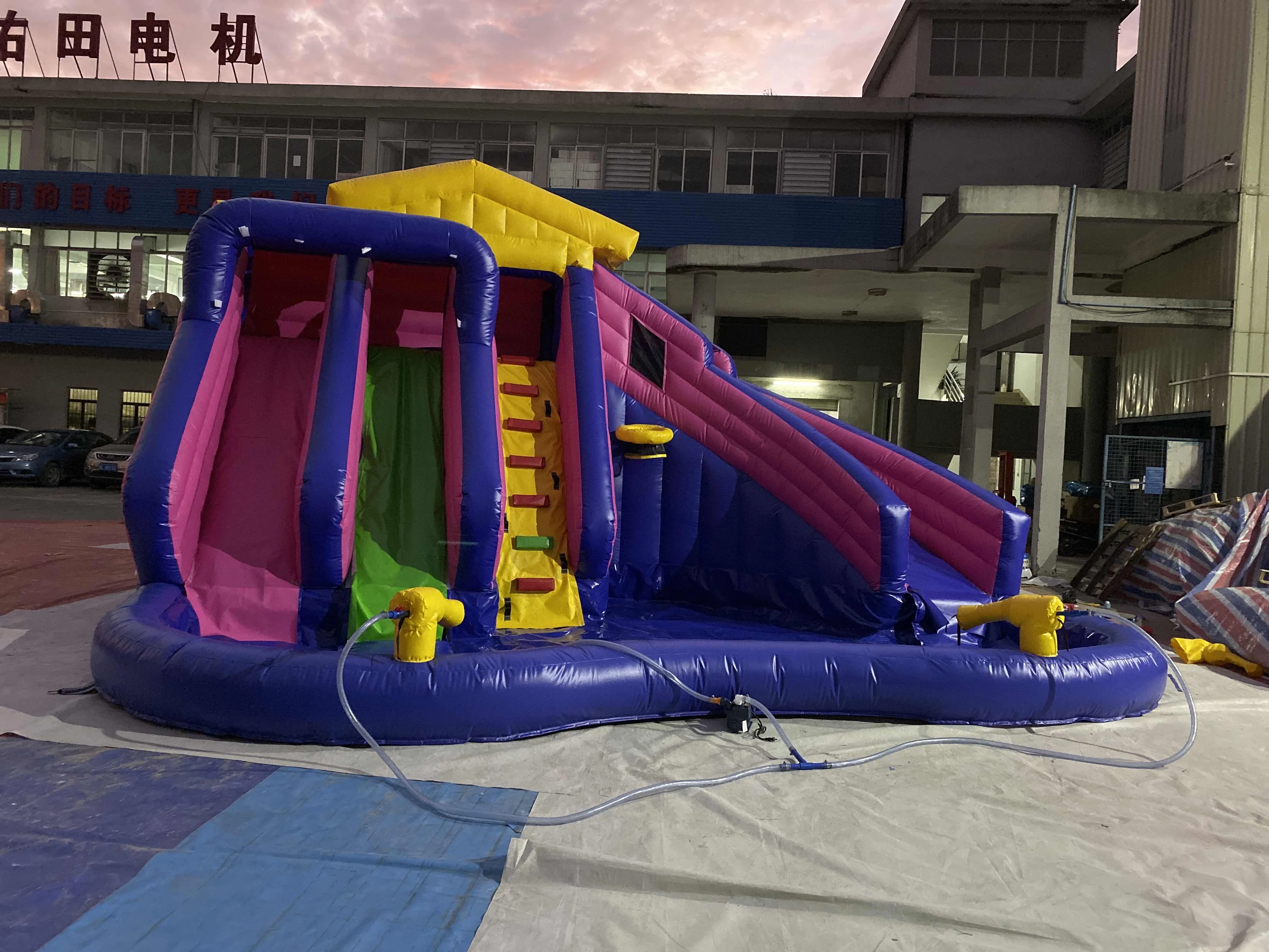 Cheap prices water park slides inflatable games with water splash for kids