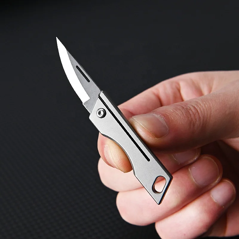 Mini Titanium Alloy Keychain Razor Sharp Folding Knife D2 Steel Blade Built-in Keychain Hole For EDC