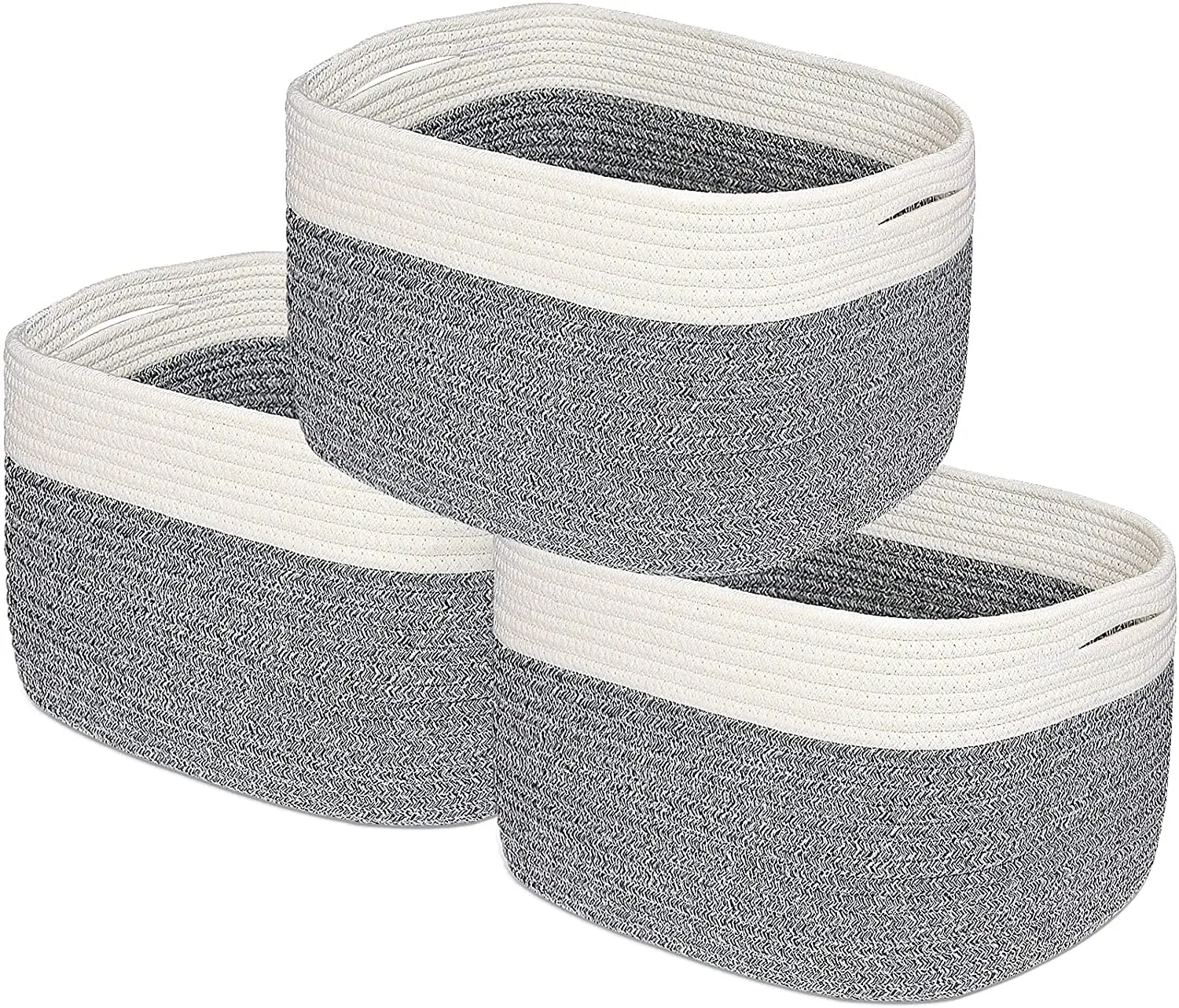 3of 1set Cotton Rope Basket For Organizing Woven Storage Basket With Handle Square Shape For Kids Clothes Toys Books Fruittowel