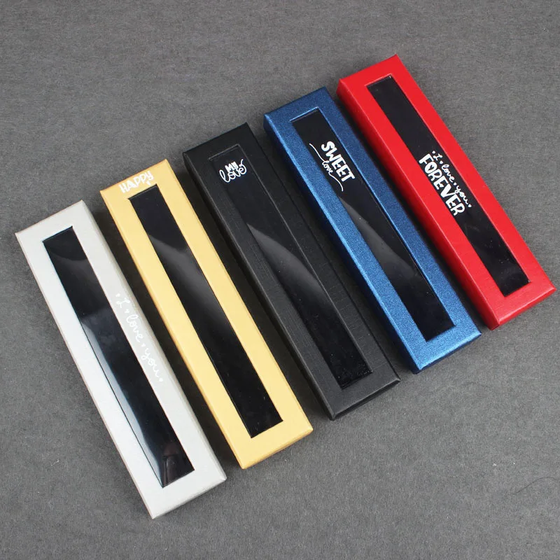 Custom Gift Pen Packaging Boxes Small Cardboard Paper Pencil Case Transparent Clear Lid Pens Box With PVC Windows