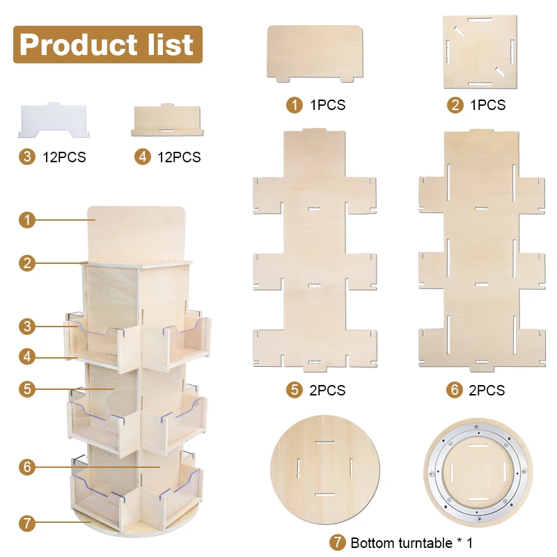 Custom Postcard Coaster Stickers Wooden 360 Degree Rotating Stand Multi Pocket Organizer Display Rack