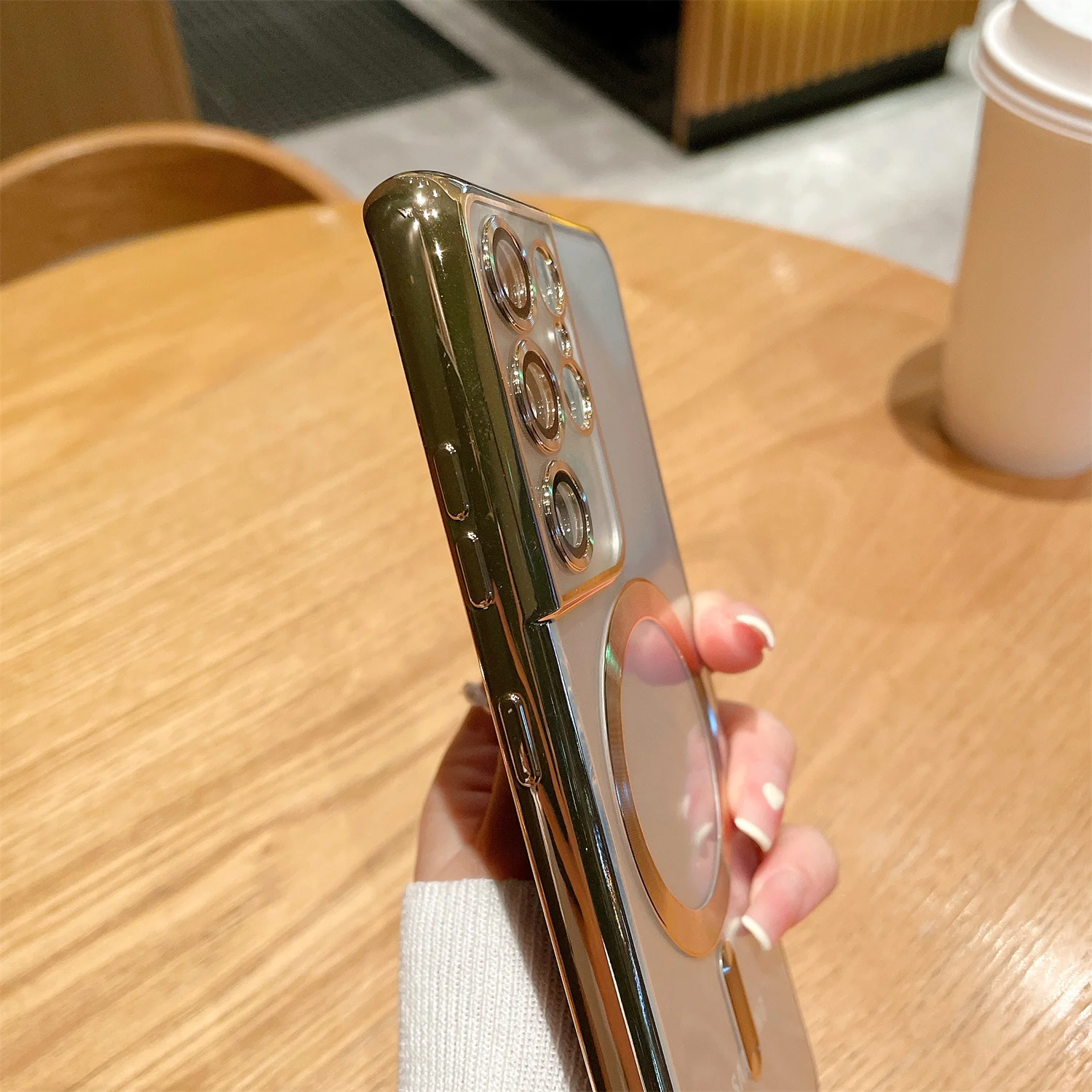 electroplate tpu transparent magnetic mobile phone case for samsung galaxy s22 ultra s22+ s22 phone case with camera protector