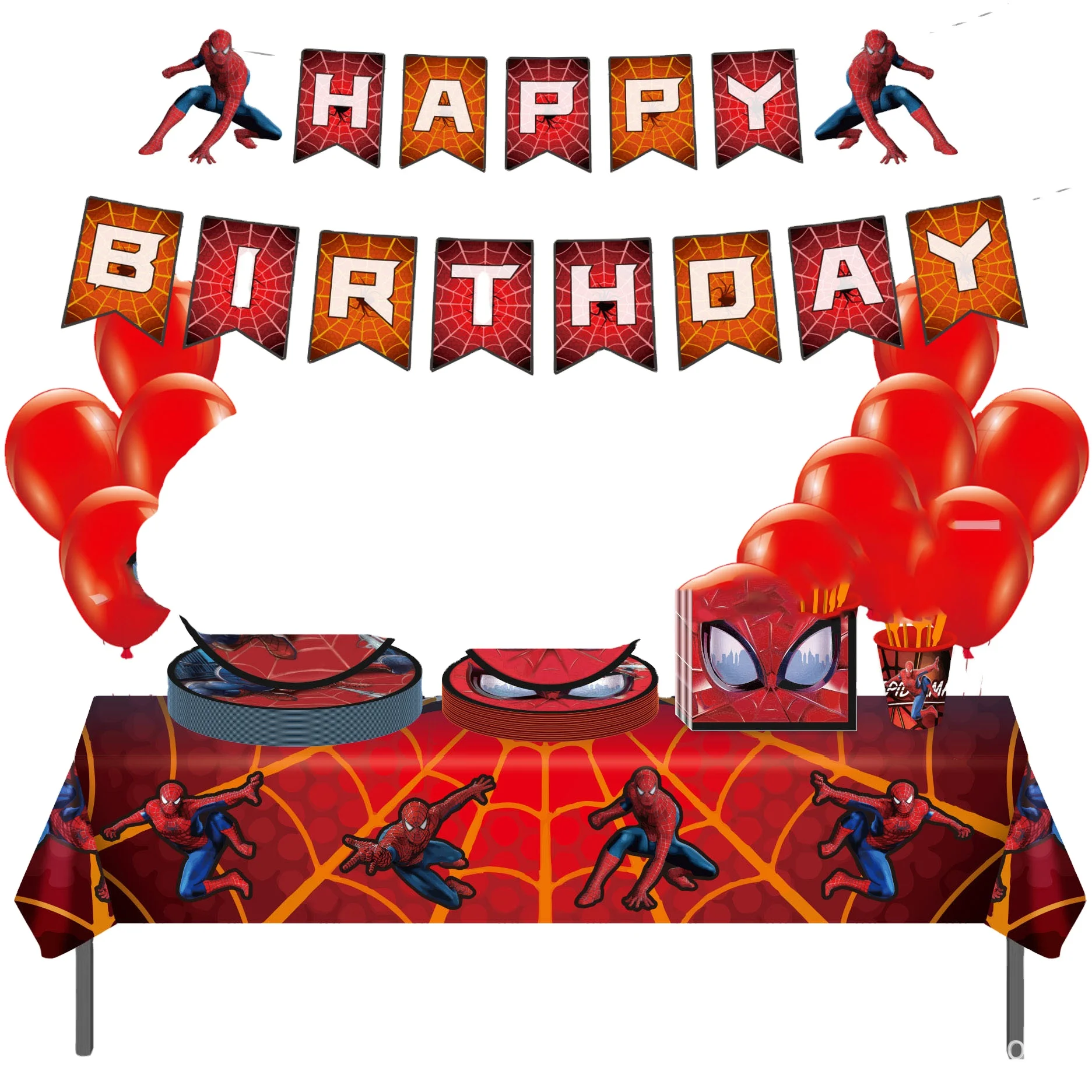 New arrival new red spider man party tableware paper cup paper towel paper tray tablecloth flag pulling for celebration