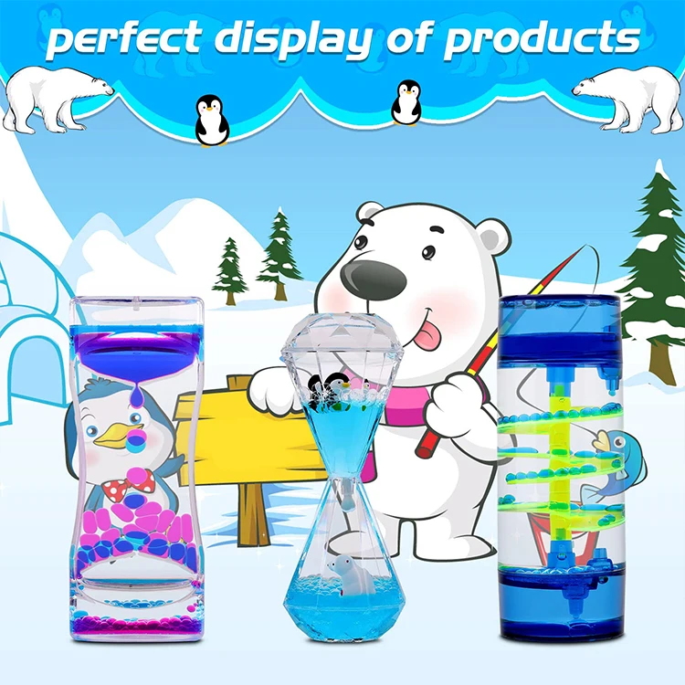 3-Pack Hourglass Liquid Bubbler Timer Desl Sensory Play Fidget Toy Stress Liquid Motion Bubbler for Kids and Adults