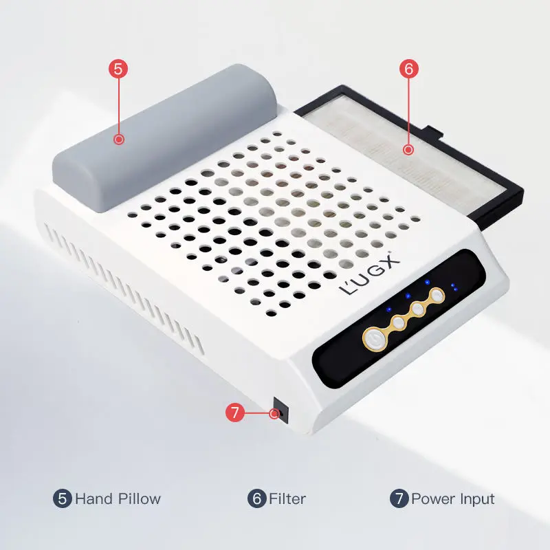 LUGX Strong suction wireless nail dust Vacuum cleaner rechargeable nail table dust collector with handpillow