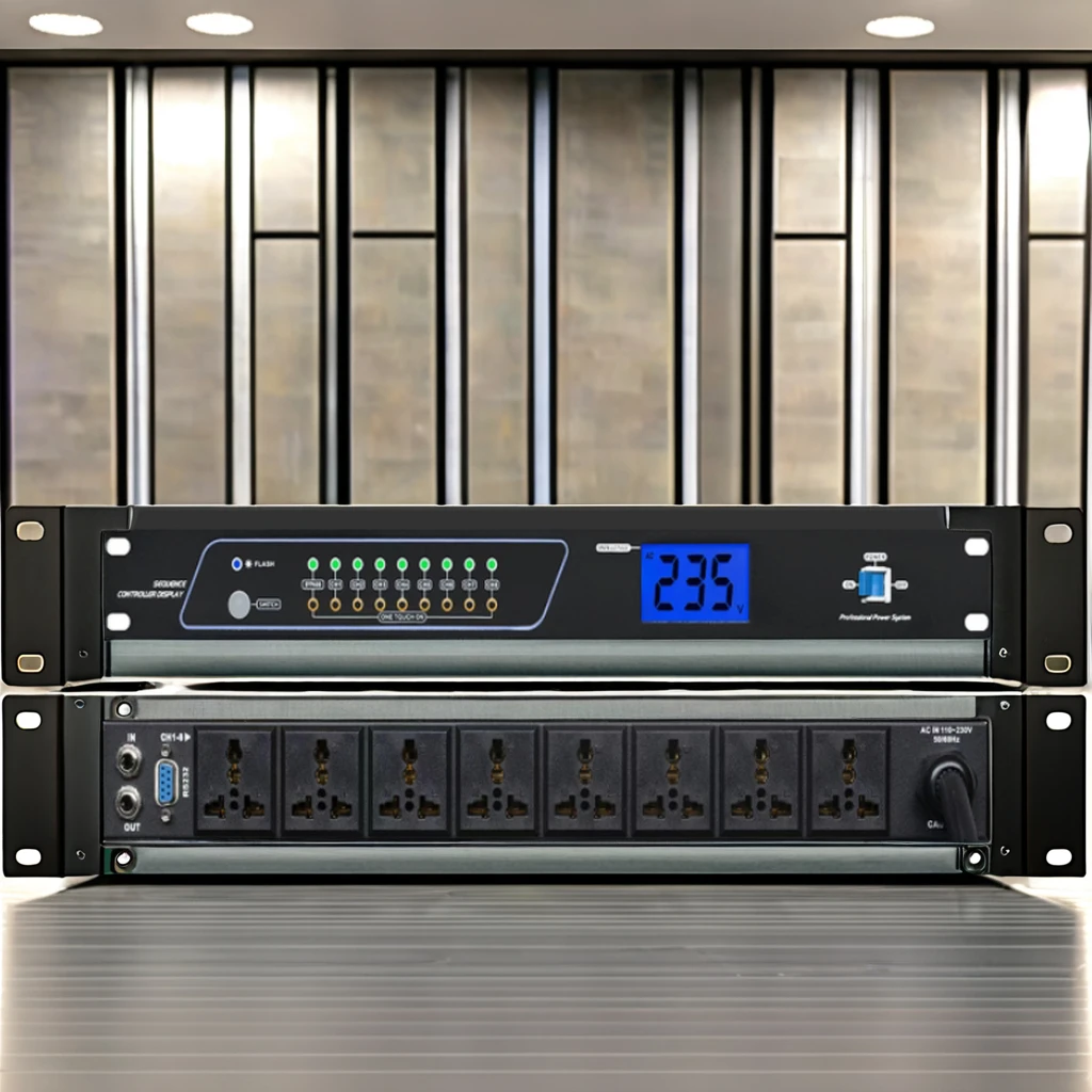 Professional Audio Power Sequencer Independent Switch Timing with Display Metal Shell KTV Conference Equipment