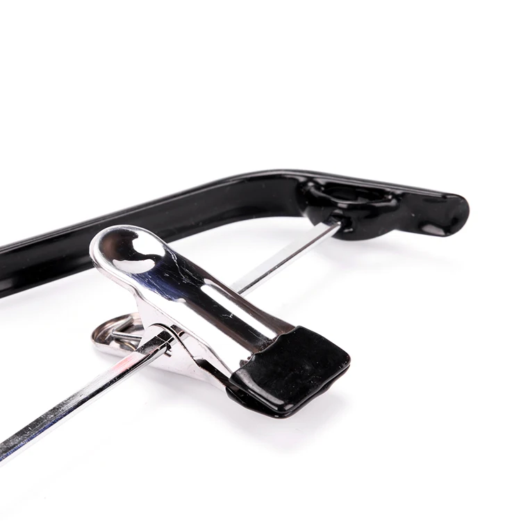 Flat Head Black Metal Shirt Top Hanger with Clips Non Slip PVC Clips Metal Clothes Hanger for Pant