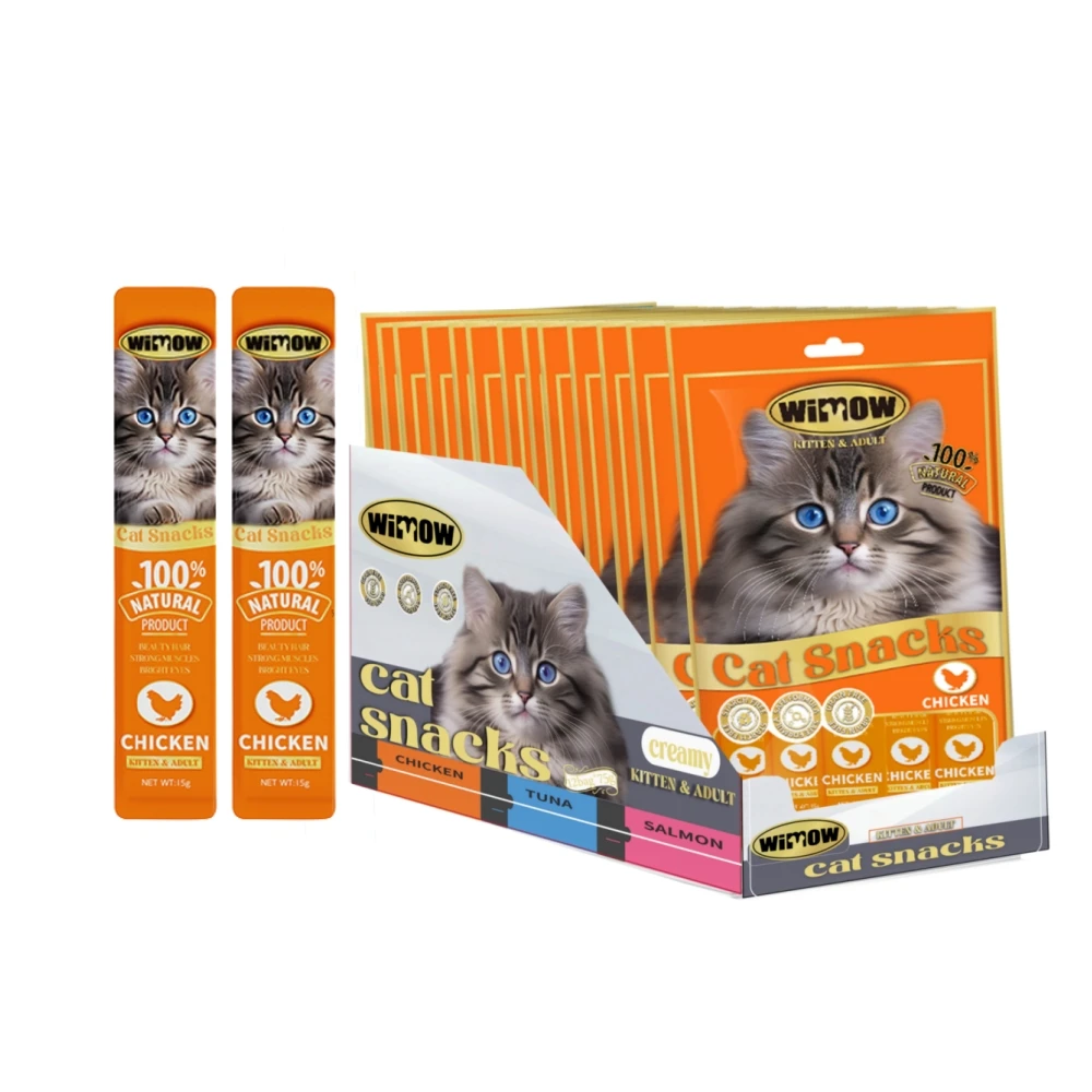 Factory wholesale pet treats chicken new wimow brand natural cat food wet Chicken Tuna Fish Creamy Cat Treats Snacks