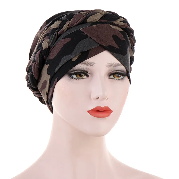 Sunflower Check print Muslim new European and American braid head scarf women multi-color printing Indian turban Hat