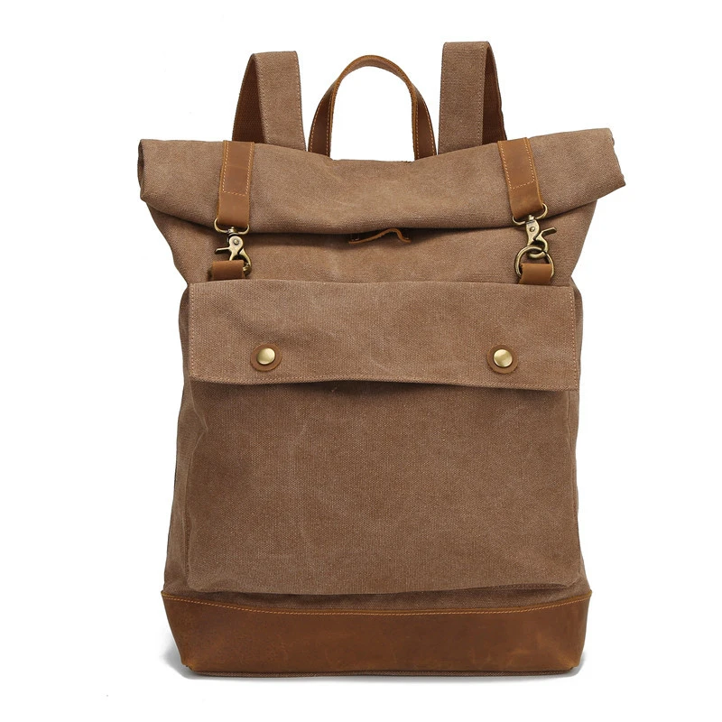 Retro canvas backpack man crazy horse leather canvas bag outdoor travel backpack