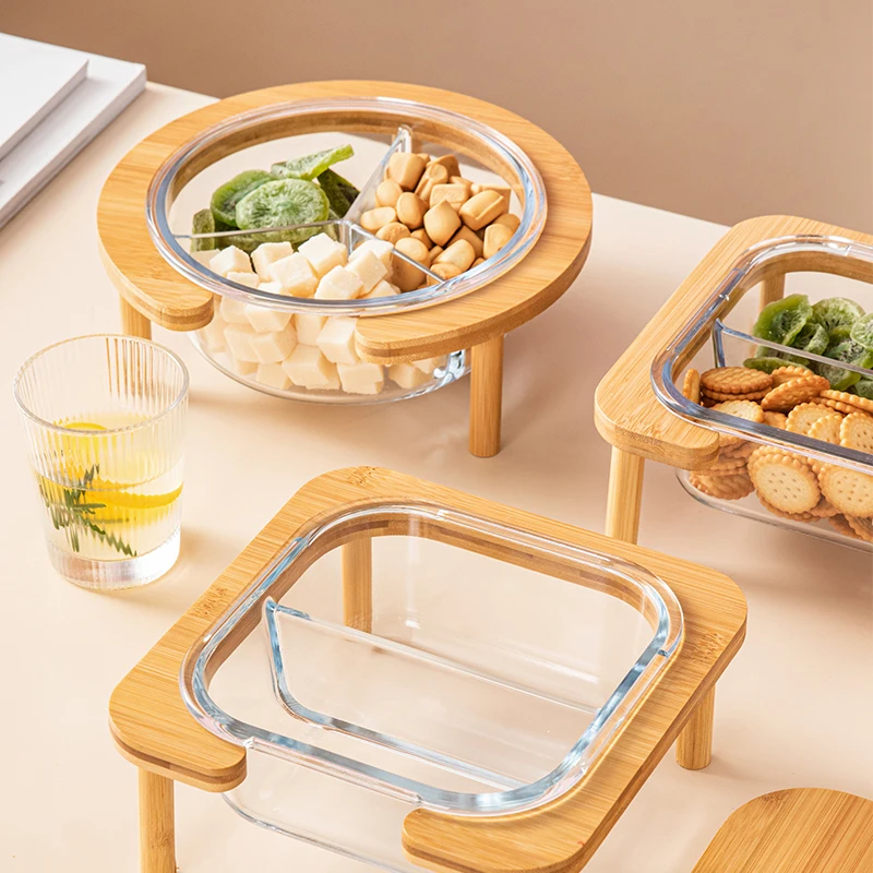 Kitchen & Housewares Interlayer  Snacks Fruits Bowls Bamboo Lid Airtight Glass Boxes Food Borosilicate Glass Storage Containers