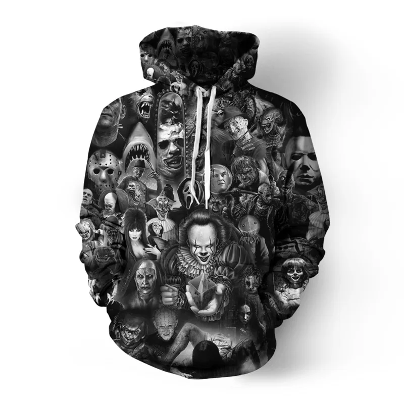 Men Horror Movie Clown Hoodies Winter Funny Characters 3D Print fleece Sweatshirt Fashion Full Printed Plus Size Unisex Hoodies