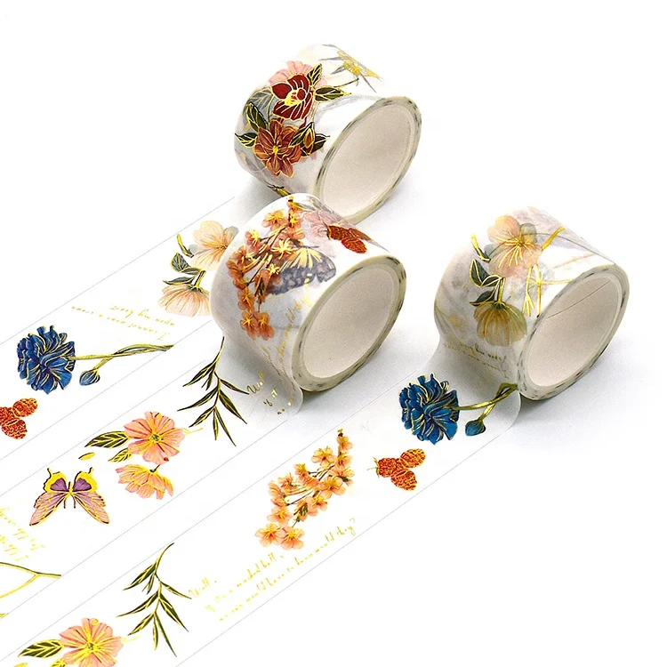 2020 oem chinese style tape roll printed gold foil floral vintage washi tape