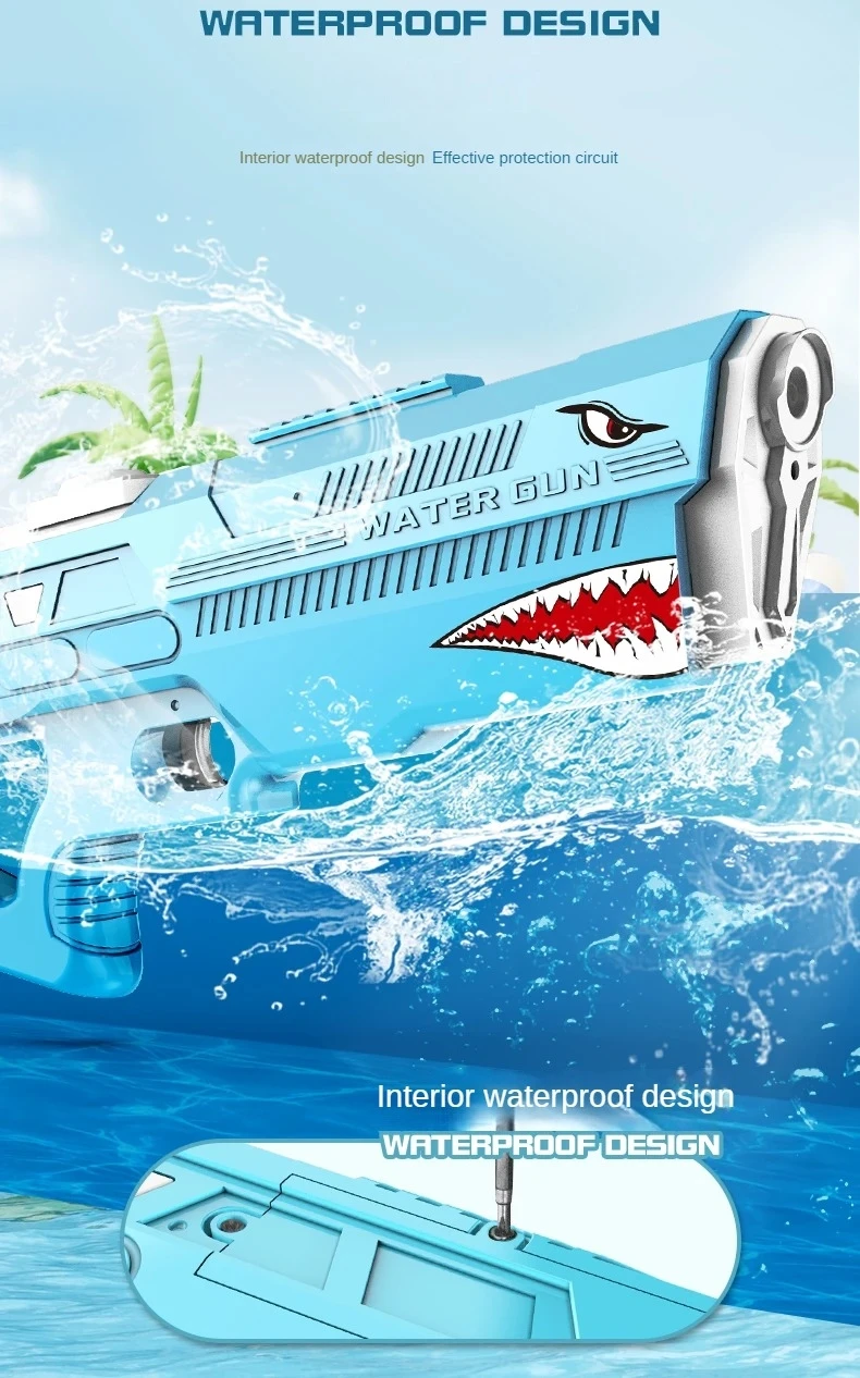 New design Electric Shark Summer Outdoor Waterproof Beach Playing Battle Large Capacity Water Gun To