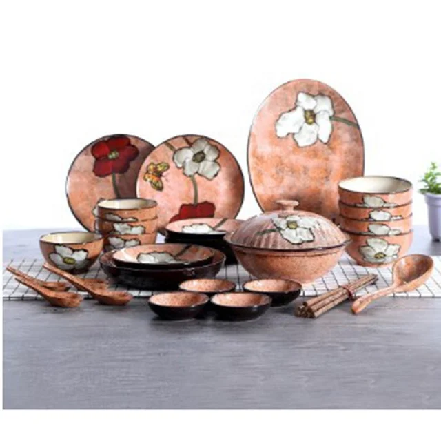 Orange pattern ceramic plate Colorful Steak Plate Colorful Glazed Fruit Salad Plate Hotel ceramic tableware series