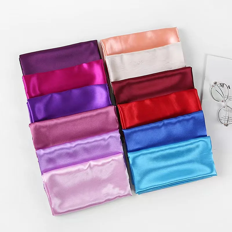 Solid Color Head Scarf 90*90cm Large Square Satin Silk Scarves Wholesale