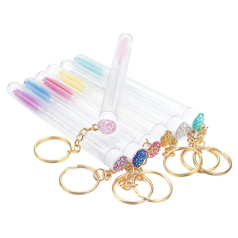 Disposable Glitter Eyelash Brush With Tube Eyebrow Mascara Wand Applicator For Eyelash Extension Makeup keychain brush