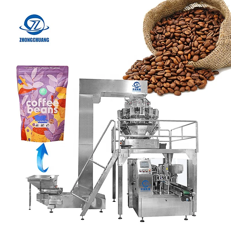 200g 500g 1kg Snack Peanuts Conveyor Belt Zipper Pouch Doypack Premade Bag Packing Multihead Weigher Machine