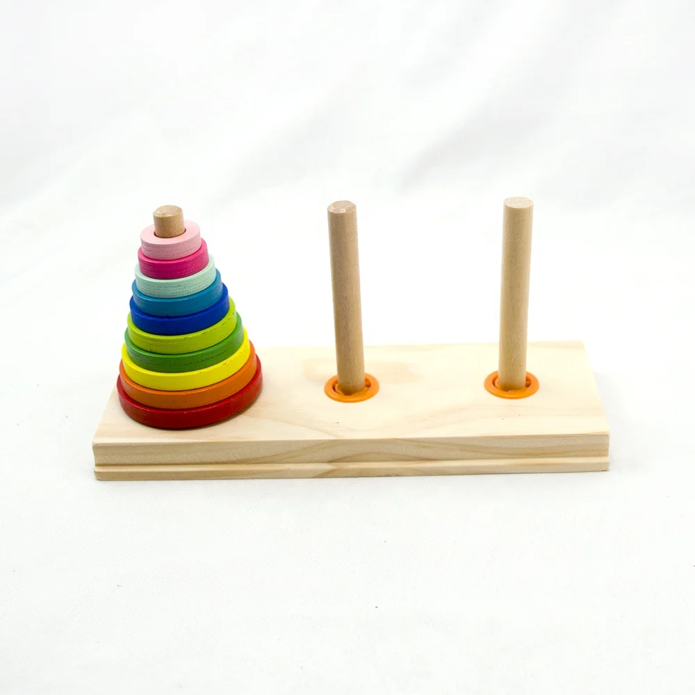 2022 New Wooden hanoi tower hanoi puzzle wooden toy Rainbow building blocks pagoda game
