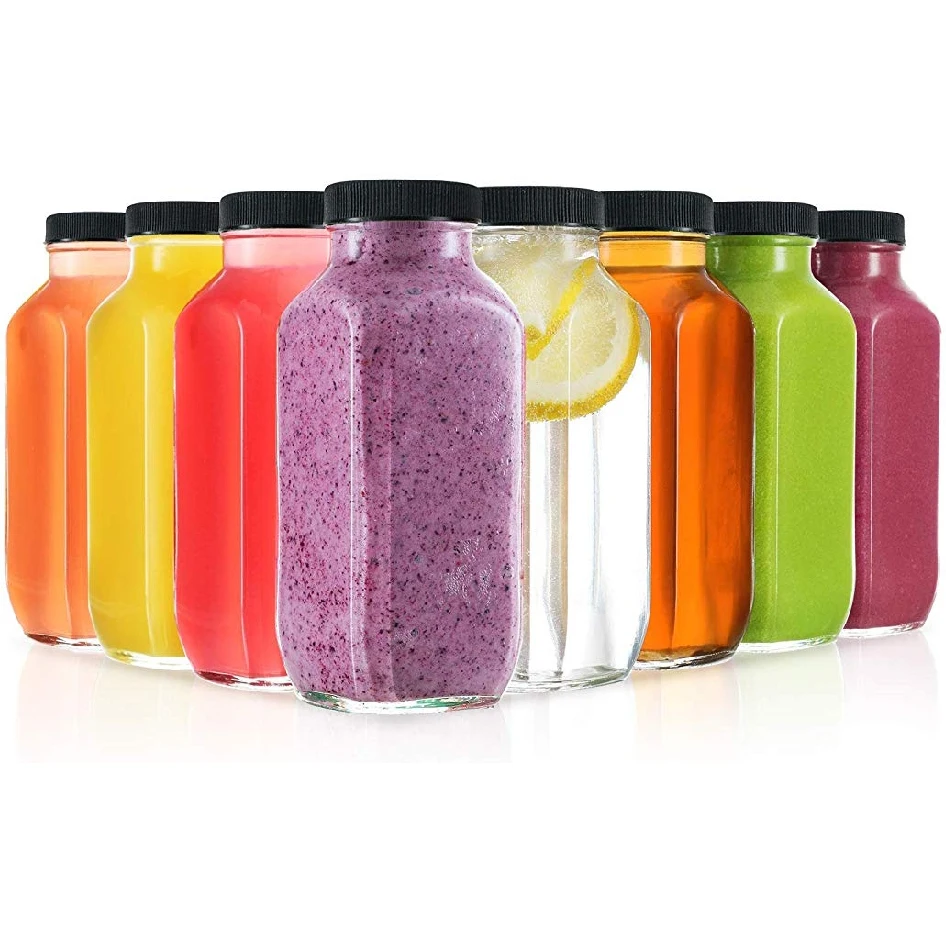 500ml Clear Square Glass Water Bottle Beverage Bottle Juice Bottle Glass Jars With Lids Clear Glass Packaging For Beverages