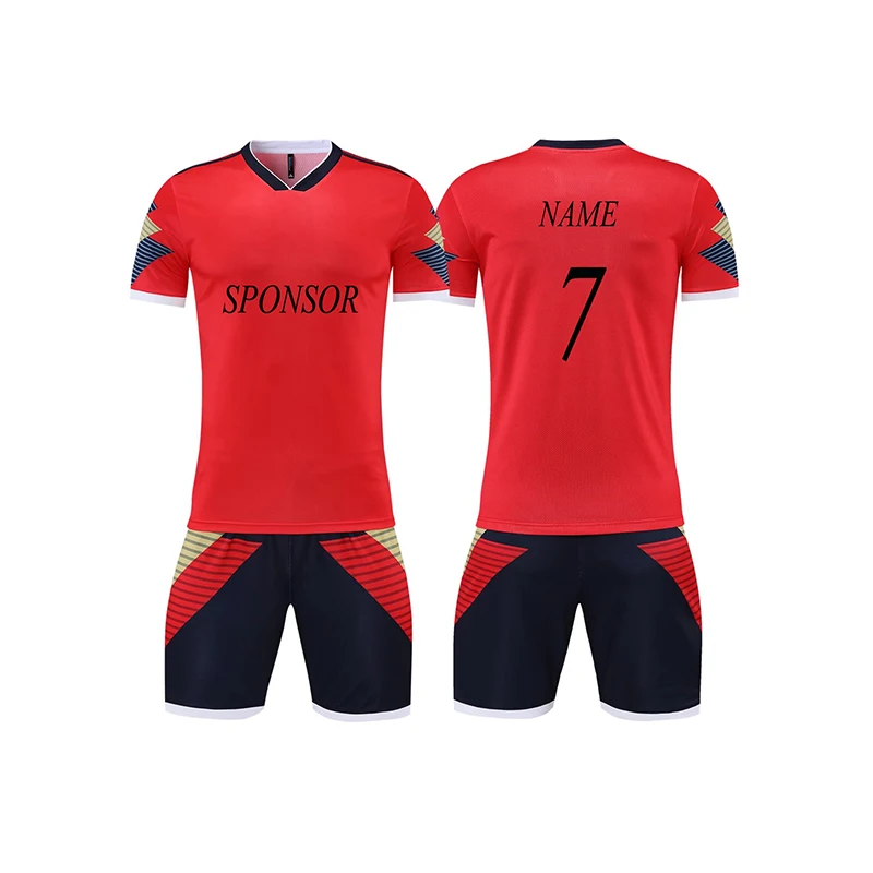 New Design 2022-23 Thai Quality Breathable Soccer Kits 100% Polyester Sublimation Custom Team Logo 7v7 Soccer Uniform