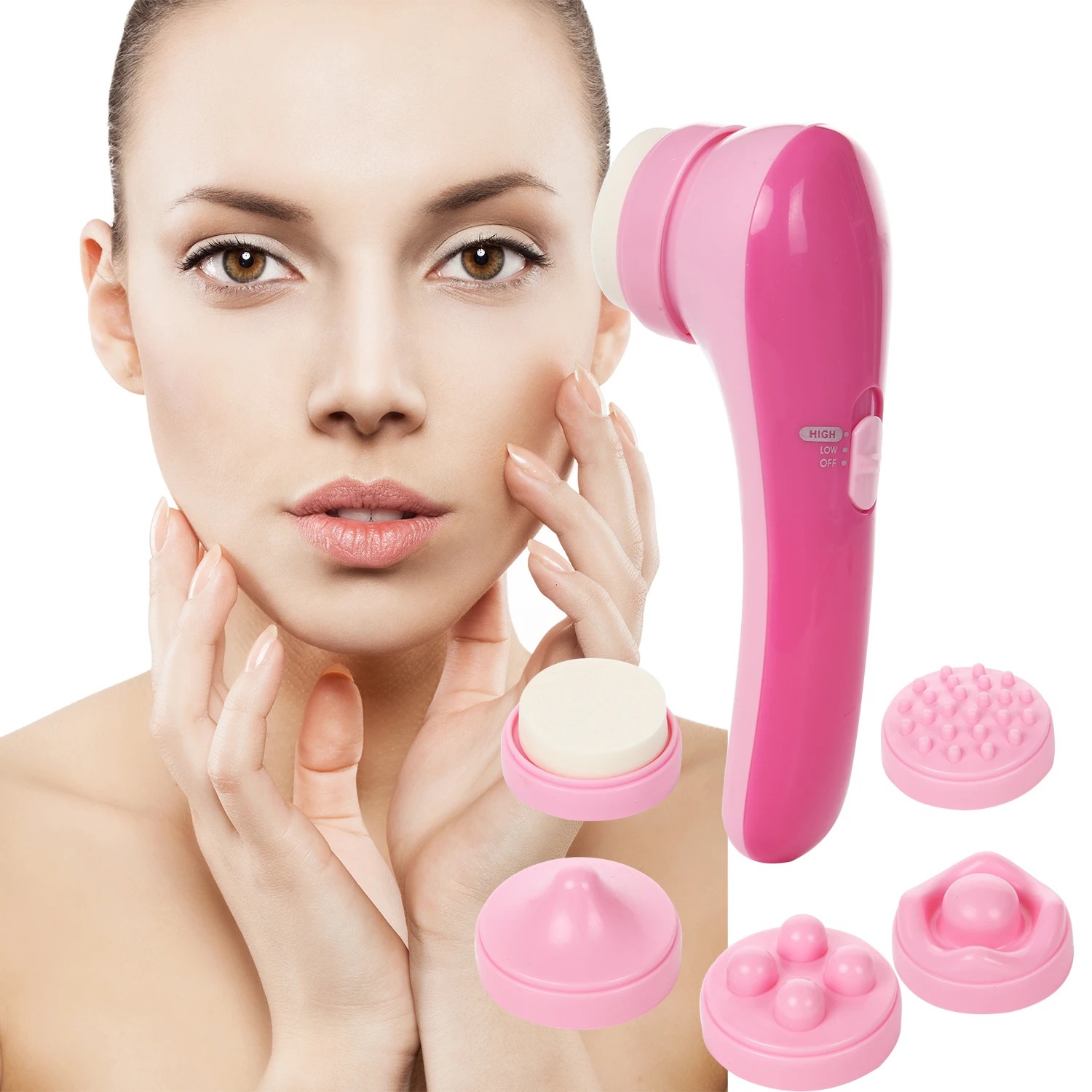 5-1 Electrical Sonic Vibration CNAIER Female Face massage Machine Mini Portable massager for face neck with Makeup Brushes