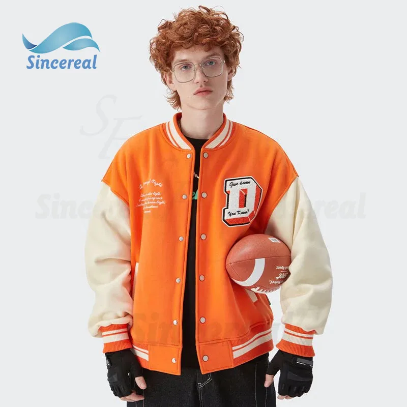 Custom winter plus size men basketball Chenille Embroidery wool Sleeve Letterman Varsity Zipper bomber Faux Leather Jacket