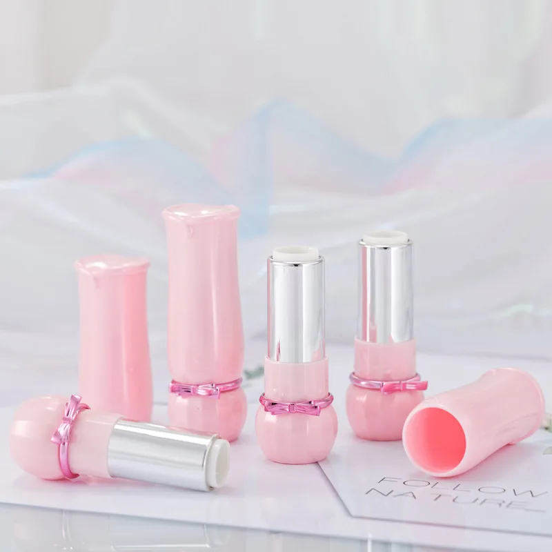 
Custom private label lip balm cute empty container pink bow tie luxury lipstick tube 