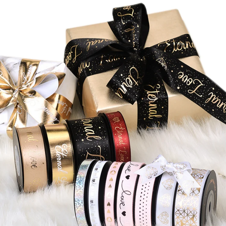 Custom Logo Polyester Chiffon Organza Ribbon Glitter Grosgrain Double Face Satin Ribbon Custom Logo ribbon for gift wrapping