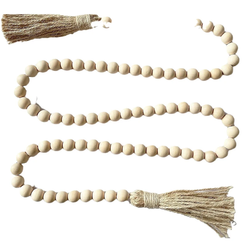 Home Decor Prayer Boho Beads Big Wall Hanging Decor Farmhouse Beads 58in Wood Bead Garland with Tassels