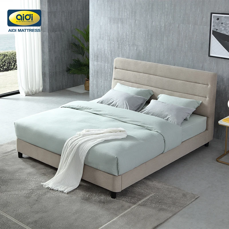 AIDI Free Sample Modern Soft Bed Frames Set Room Furniture Set Luxury Unique Fabric Slatted King Queen Size Wood Bed With Frame