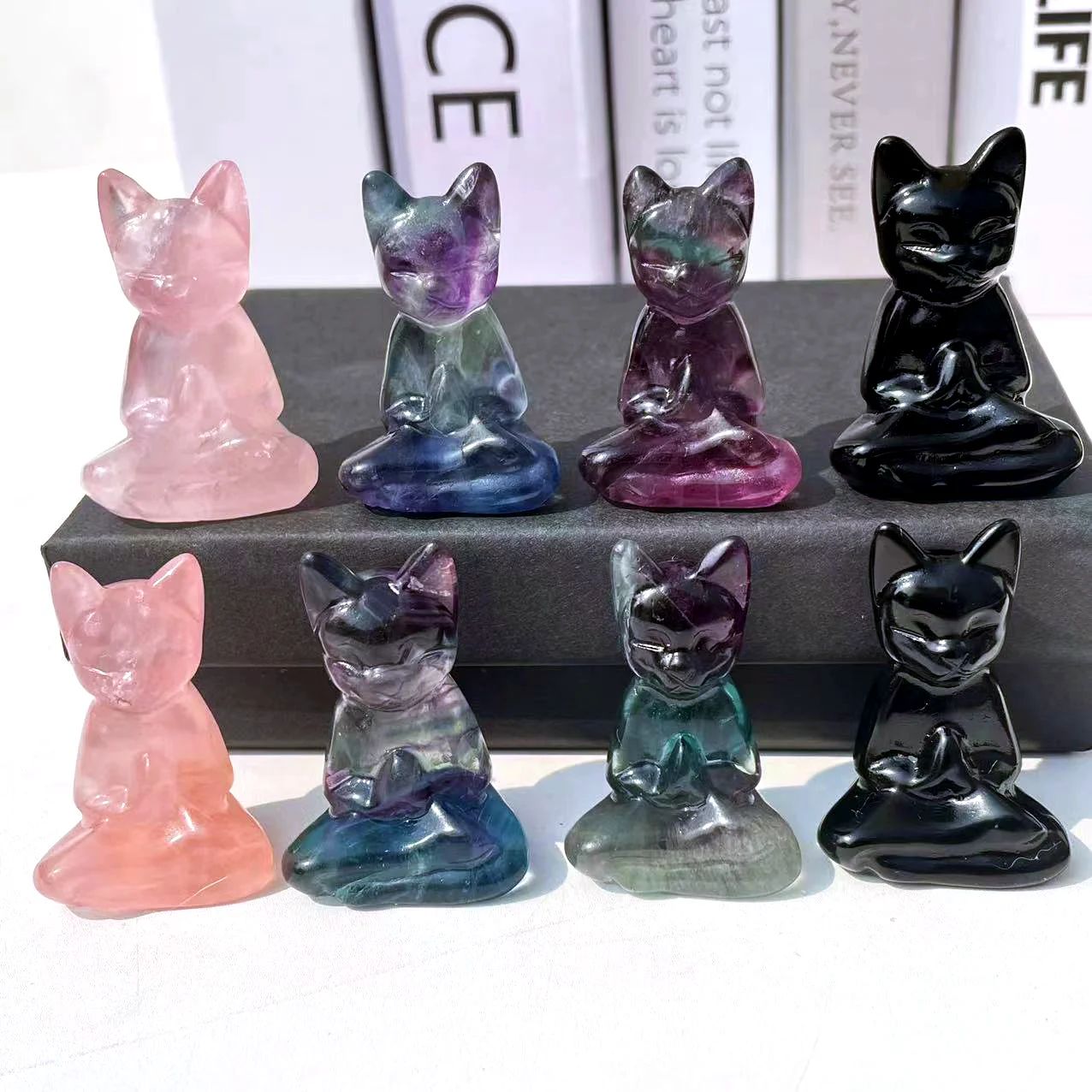 Wholesale Obsidian Rose Quartz Animal Crystal Crafts Folk 4cm Carvings Meditation Yoga Cat Carving