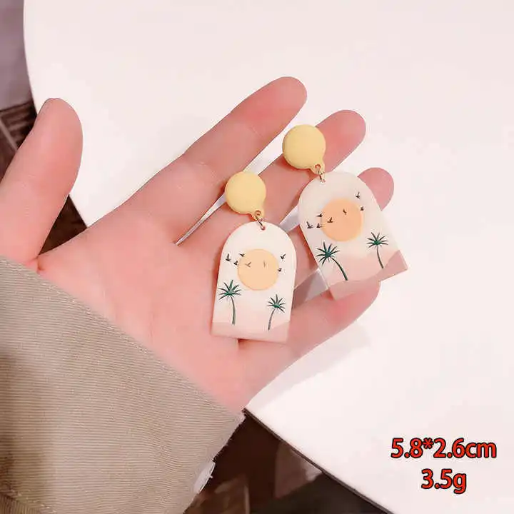 Fashion Trendy Jewelry 2023 Diy Graffiti Flower Resin Acrylic Dangle Polymer Clay Designer Earrings