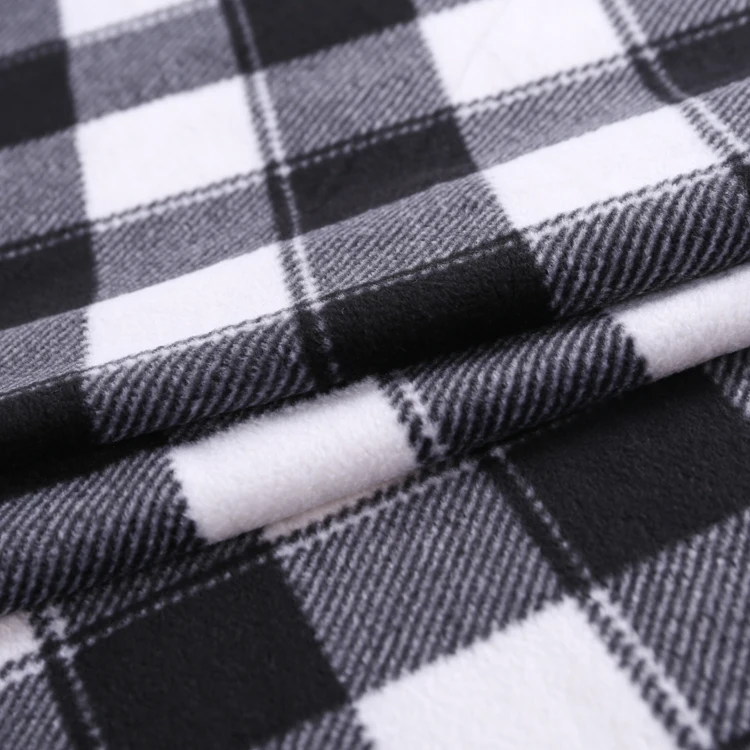 free shipping cost plaid check printed polar fleece anti pilling 100% polyester knitted micro polar fleece fabric