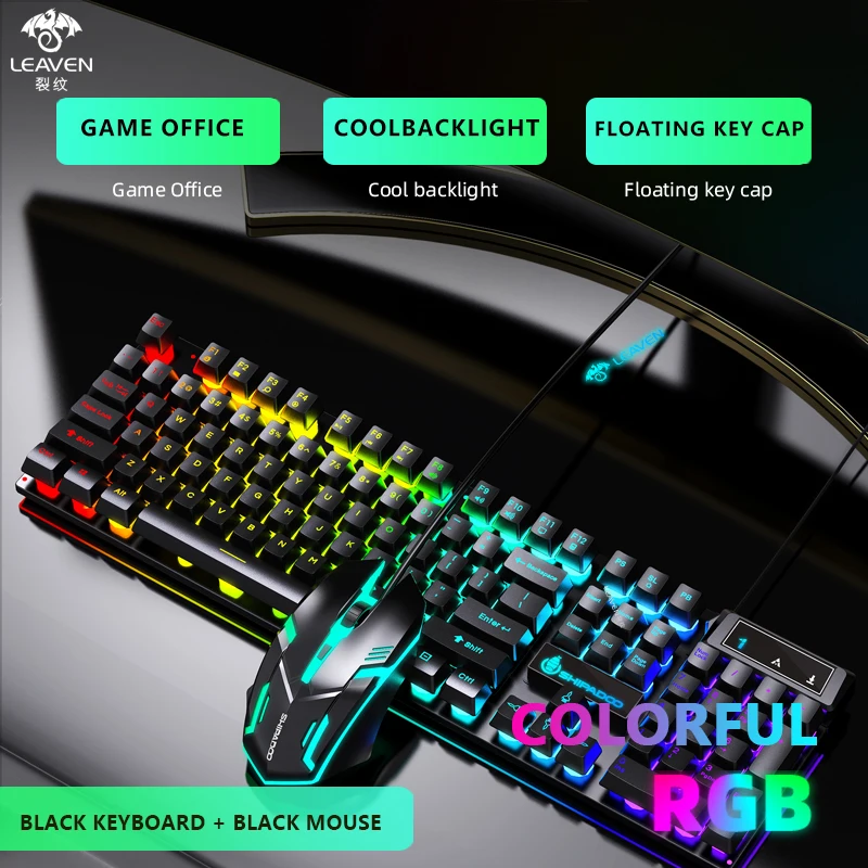 AIWO Custom 7 Color LED Baklit Game Home Office 104 Keys Usb Wired Use Computer Gaming Keyboard And Mouse Combos For Laptop PC