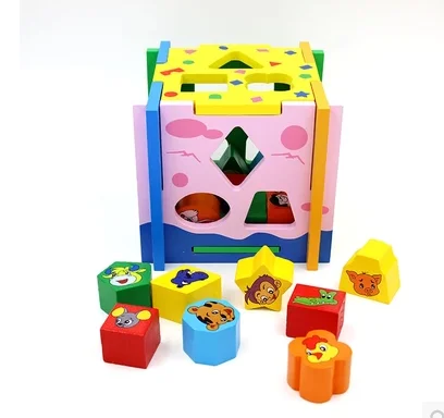 Hot Style Intelligence Cartoon Box Detachable Blocks Matching Funny Animal Wooden Baby Shape Sorter Toy For kids Boys and Girls