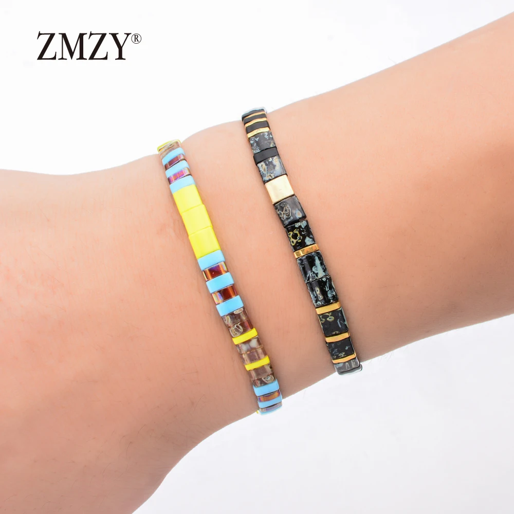 Popular Bohemia New Design Miyuki Bead Elastic Bracelet Rainbow Painted Color Tile Beads Handmade Enamel Bracelet