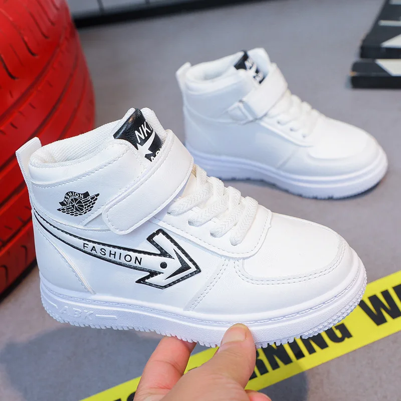 wholesale leather high top designer sneaker children school walking shoes boys casual sport shoes for daily life