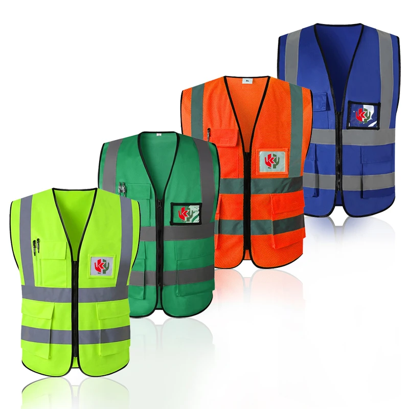 
Hi Viz Custom Logo reflective strips Construction green yellow Fluorescent reflective vest safety vest with pockets 