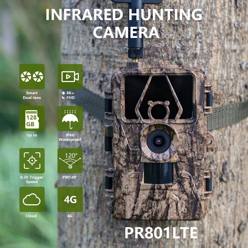 PR801LTE 60MP  4G Trail Camera 8K digital hunting camera  940nm no glow IR light