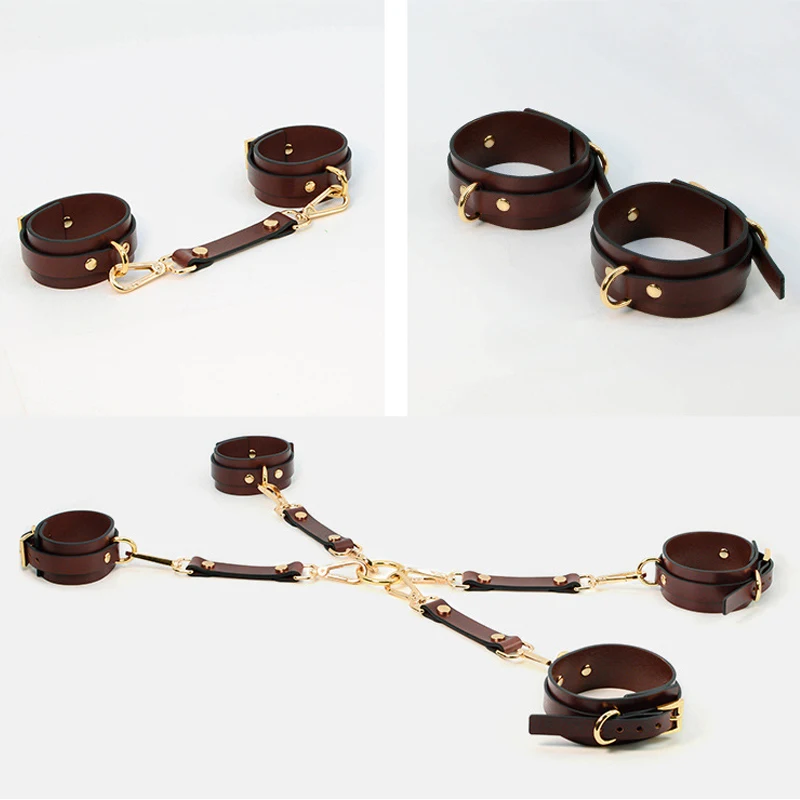 High Quality Leather Sm Bondage Kit with Bag Bundle Handcuffs Footcuffs BDSM Bondage Kit for Women Personalized Bondage Kit