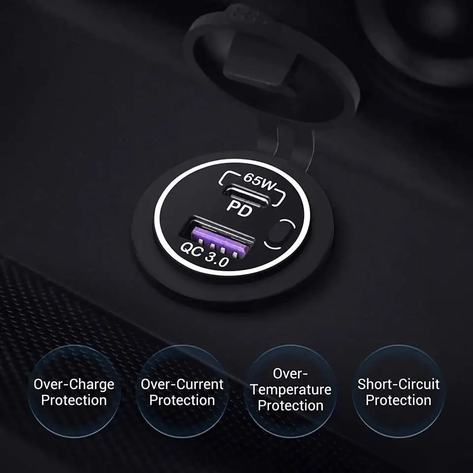 65W USB-C PD3.0 and 18W QC3.0 Multi Car USB Port 12V Socket