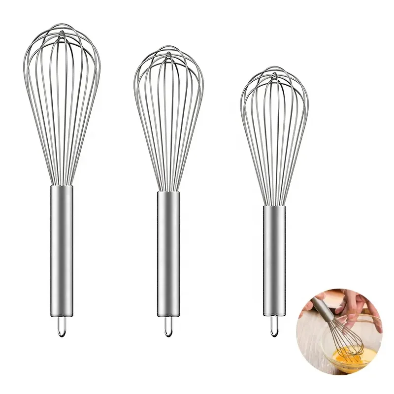 Feixiong Wholesale 8 10 12 Inches Stainless Steel Egg Beater Kitchen Accessories Cake Cream Mixer Egg Whisk Manual Baking Tools