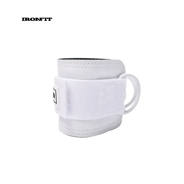 Adjustable Custom Logo White Neoprene Padded Cowhide Leather Ankle Straps