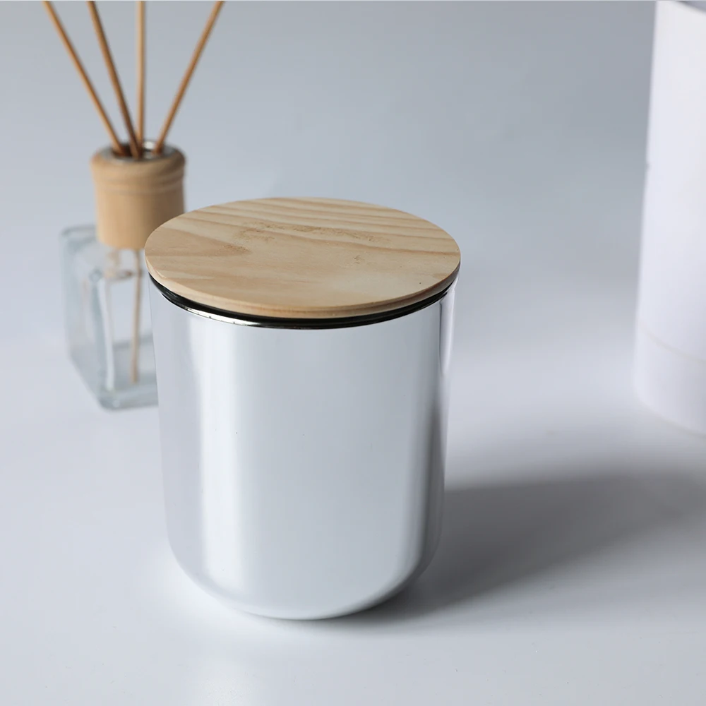 12oz 16oz Electroplated Luxury rose golden and silver round bottom Glass Candle Jars with lid