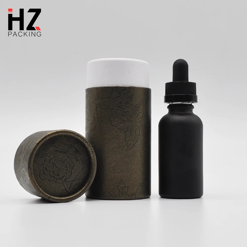 Paper Tube 5ml 10ml 15ml 20ml 30ml 50ml 100ml Matte Black Essential Oil Serum Glass Dropper Bottle With Childproof Capl bottle