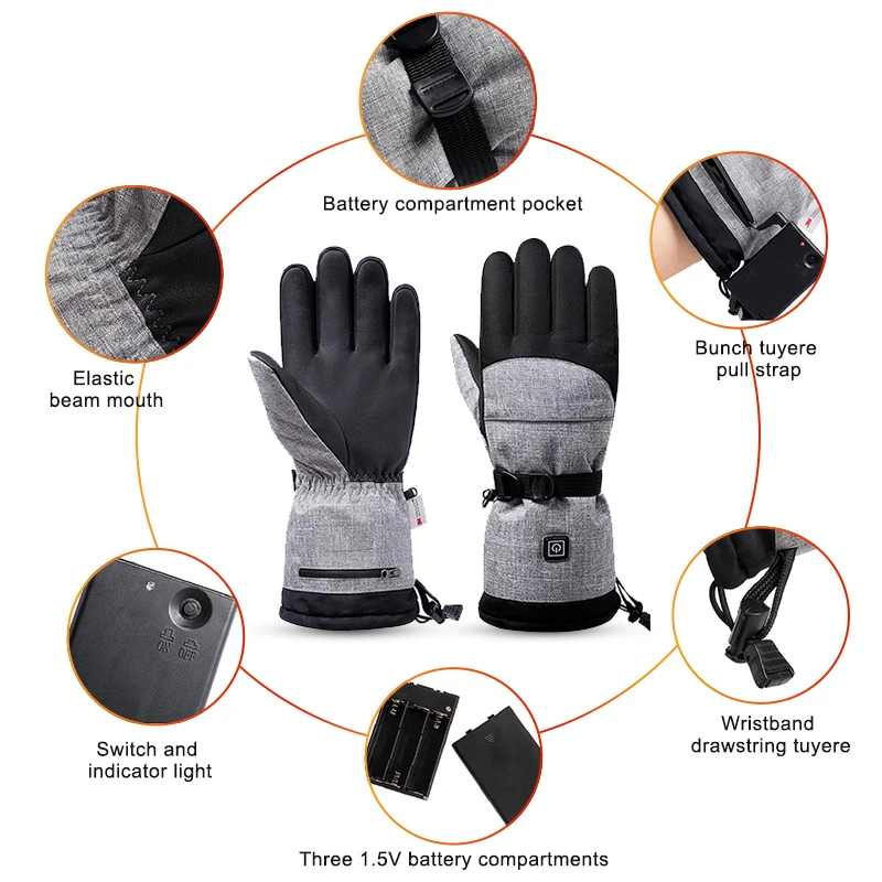 Custom Printed Winter Waterproof Windproof Outdoor Touch Screen Heated Motorcycle Riding Gloves