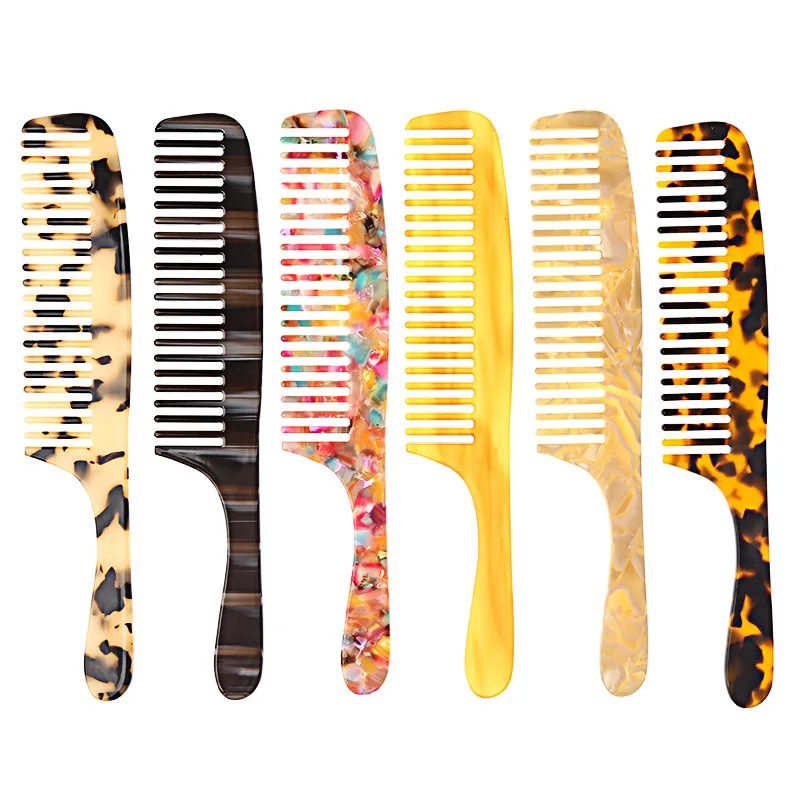 DOWELL Hot Sale Fashion Leopard Anti-static Acetate Wide Tooth Marbling Hair Combs